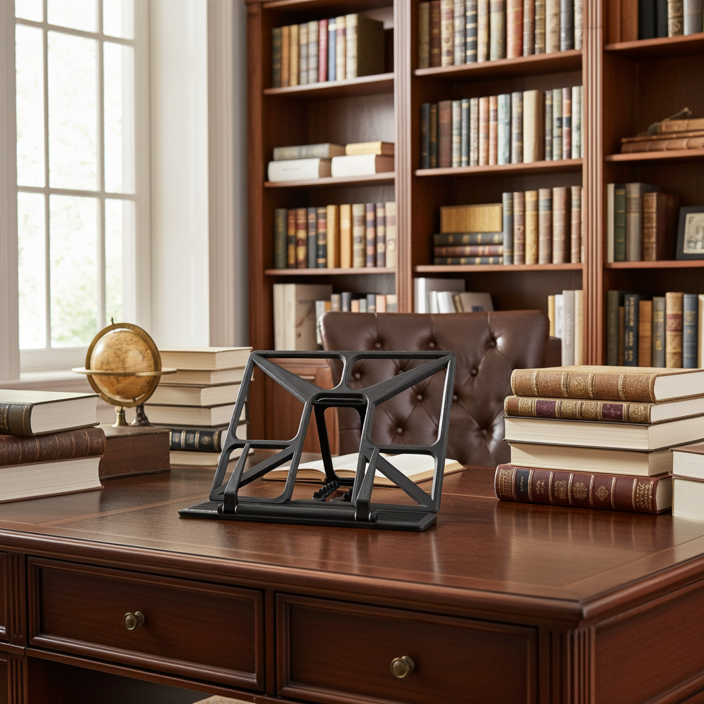 Buchständer in Schwarz auf einem Schreibtisch